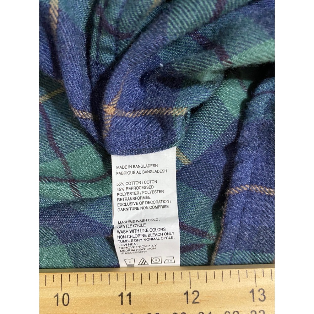 IZOD Mens Flannel Shirt L Blue Green Plaid Long Sleeve Button Down Cotton Blend - Picture 5 of 10